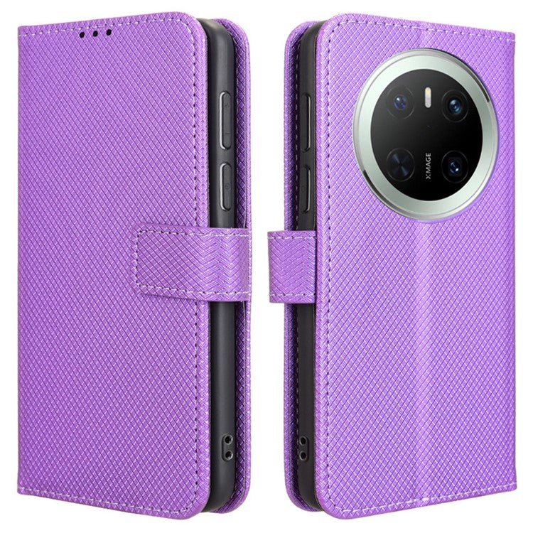 For Huawei Mate 70 Case PU Leather Diamond Texture Wallet Phone Cover - Purple