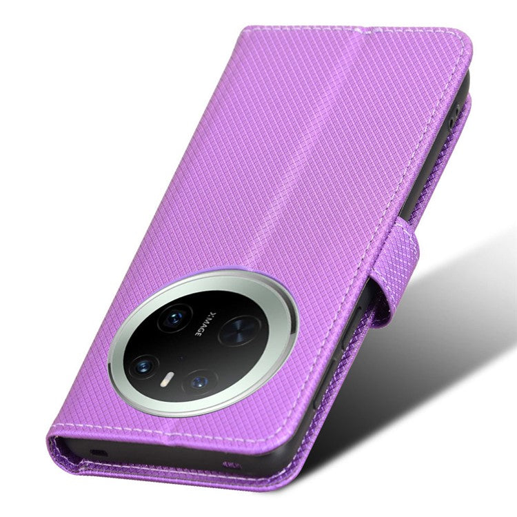 For Huawei Mate 70 Case PU Leather Diamond Texture Wallet Phone Cover - Purple