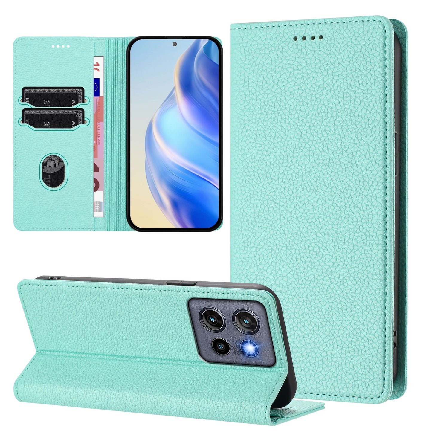 For Motorola Edge 50 Neo 5G Wallet Case RFID Blocking Litchi Texture Leather Mobile Cover - Mint Green