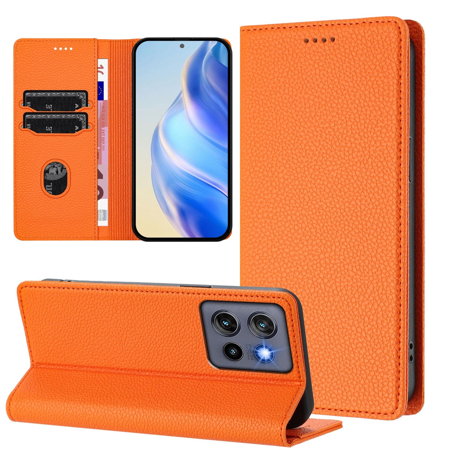 For Motorola Edge 50 Neo 5G Wallet Case RFID Blocking Litchi Texture Leather Mobile Cover - Orange