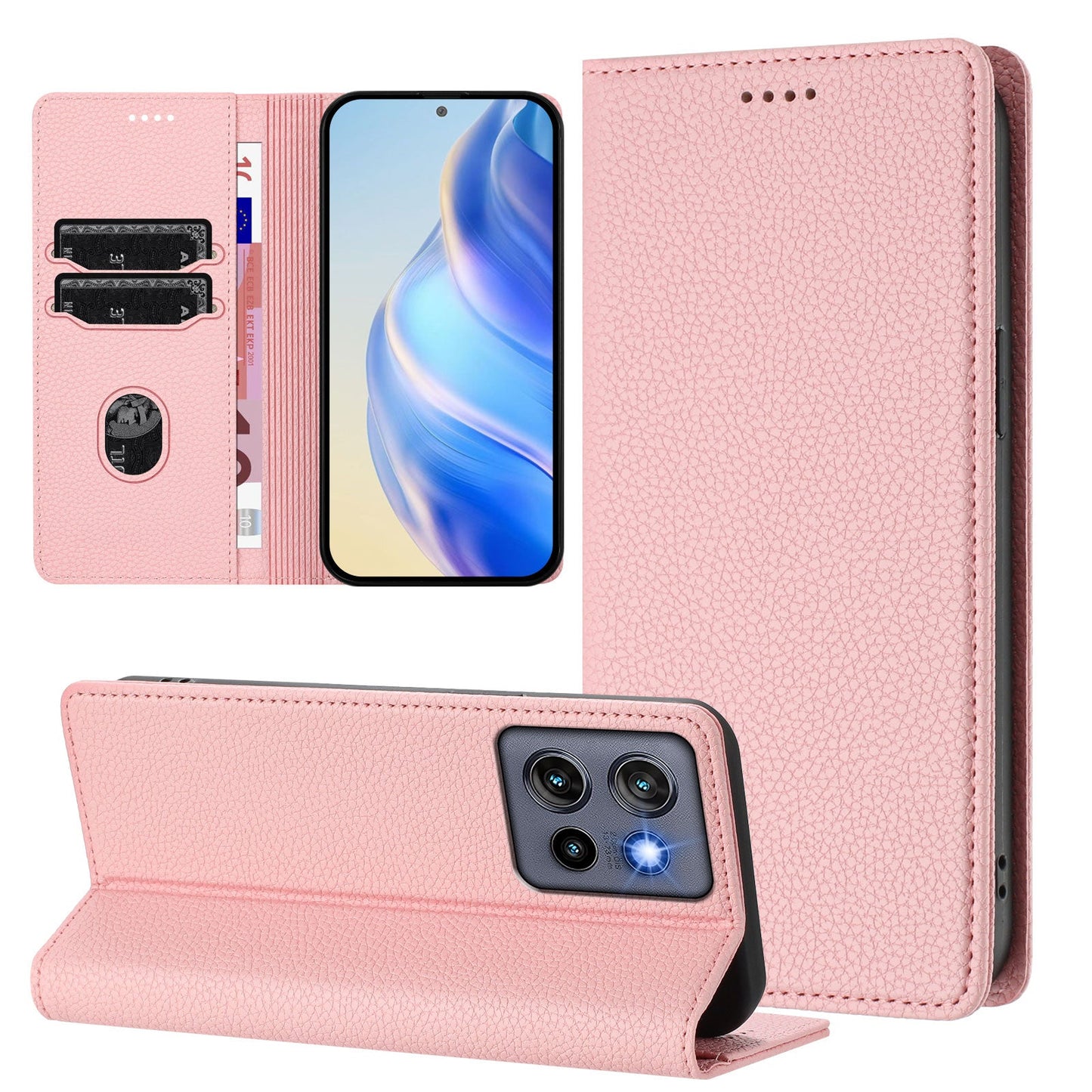 For Motorola Edge 50 Neo 5G Wallet Case RFID Blocking Litchi Texture Leather Mobile Cover - Pink