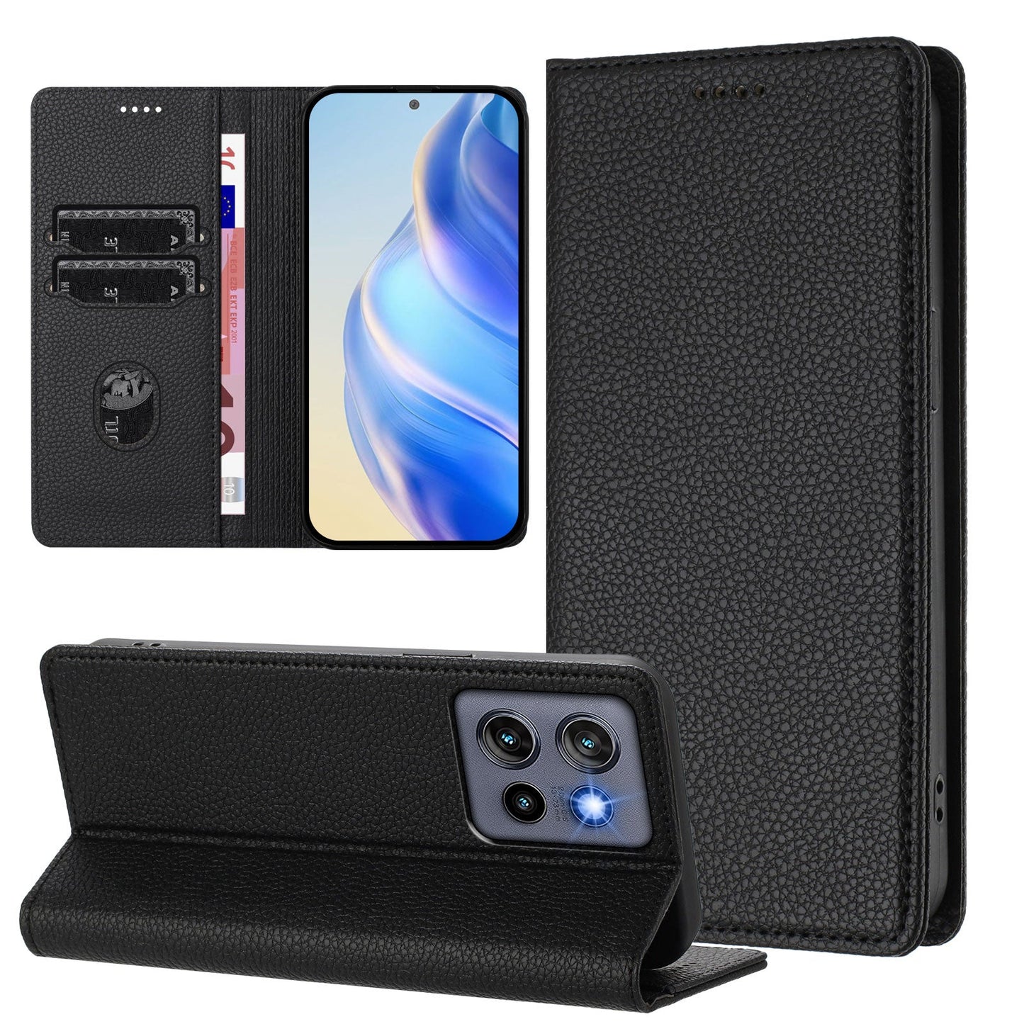 For Motorola Edge 50 Neo 5G Wallet Case RFID Blocking Litchi Texture Leather Mobile Cover - Black