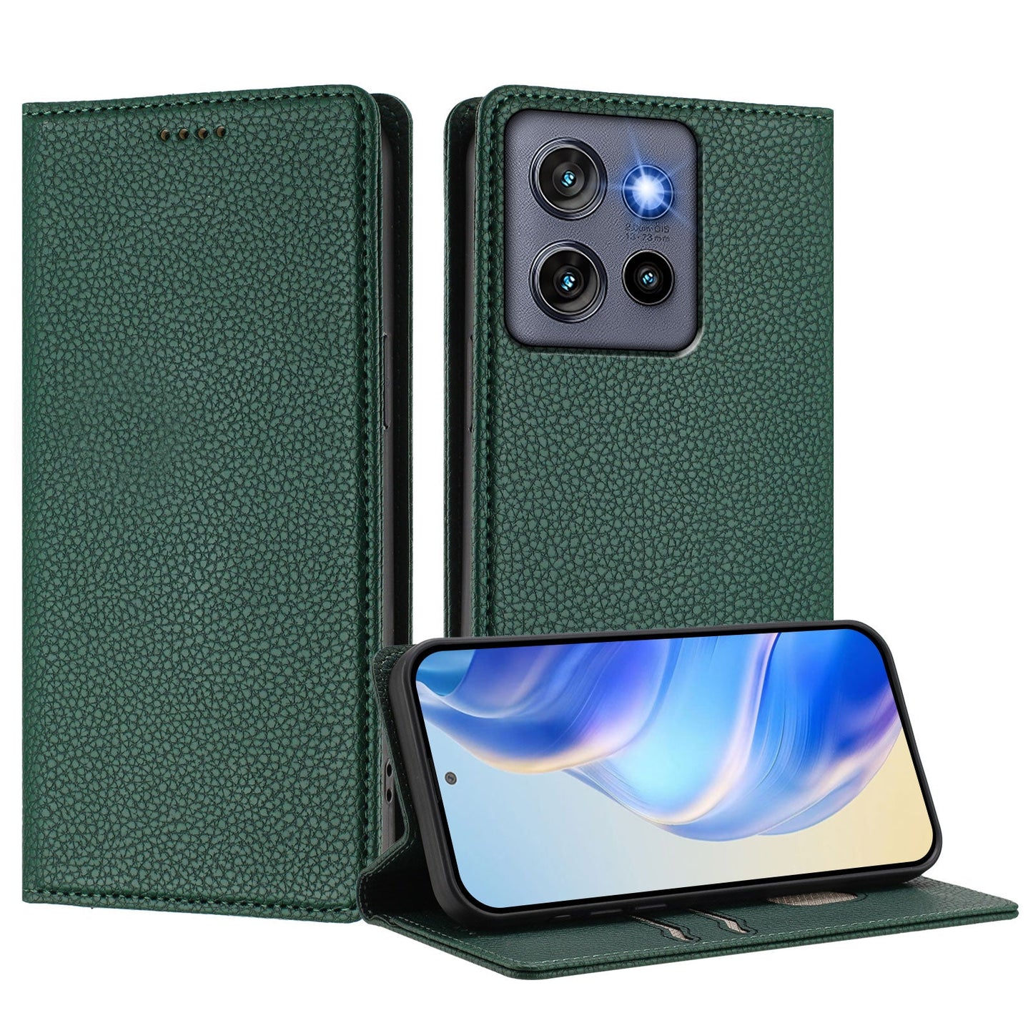For Motorola Edge 50 Neo 5G Wallet Case RFID Blocking Litchi Texture Leather Mobile Cover - Dark Green