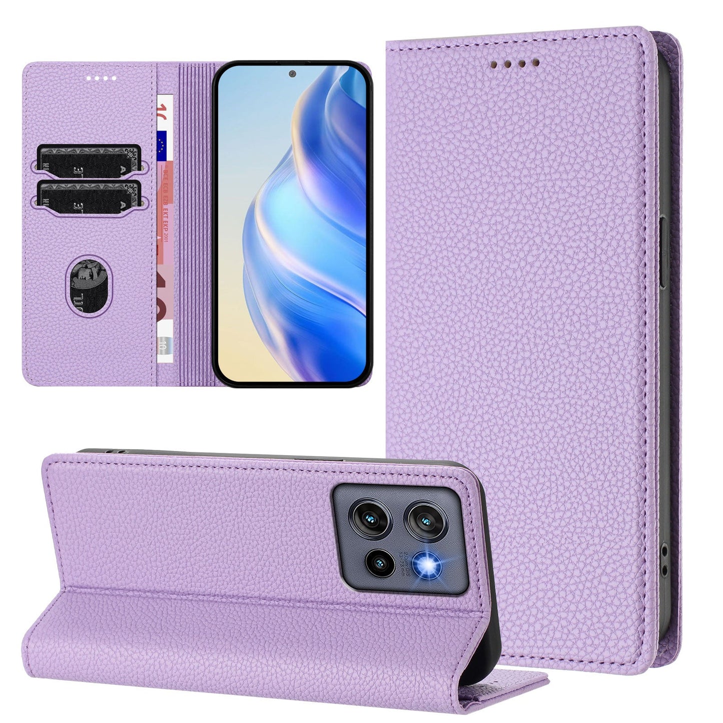 For Motorola Edge 50 Neo 5G Wallet Case RFID Blocking Litchi Texture Leather Mobile Cover - Light Purple