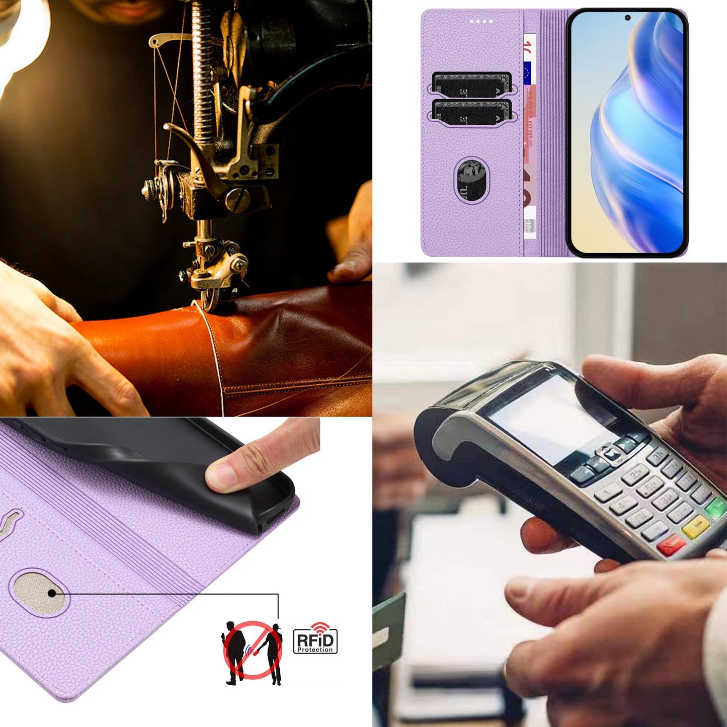 For Motorola Edge 50 Neo 5G Wallet Case RFID Blocking Litchi Texture Leather Mobile Cover - Light Purple