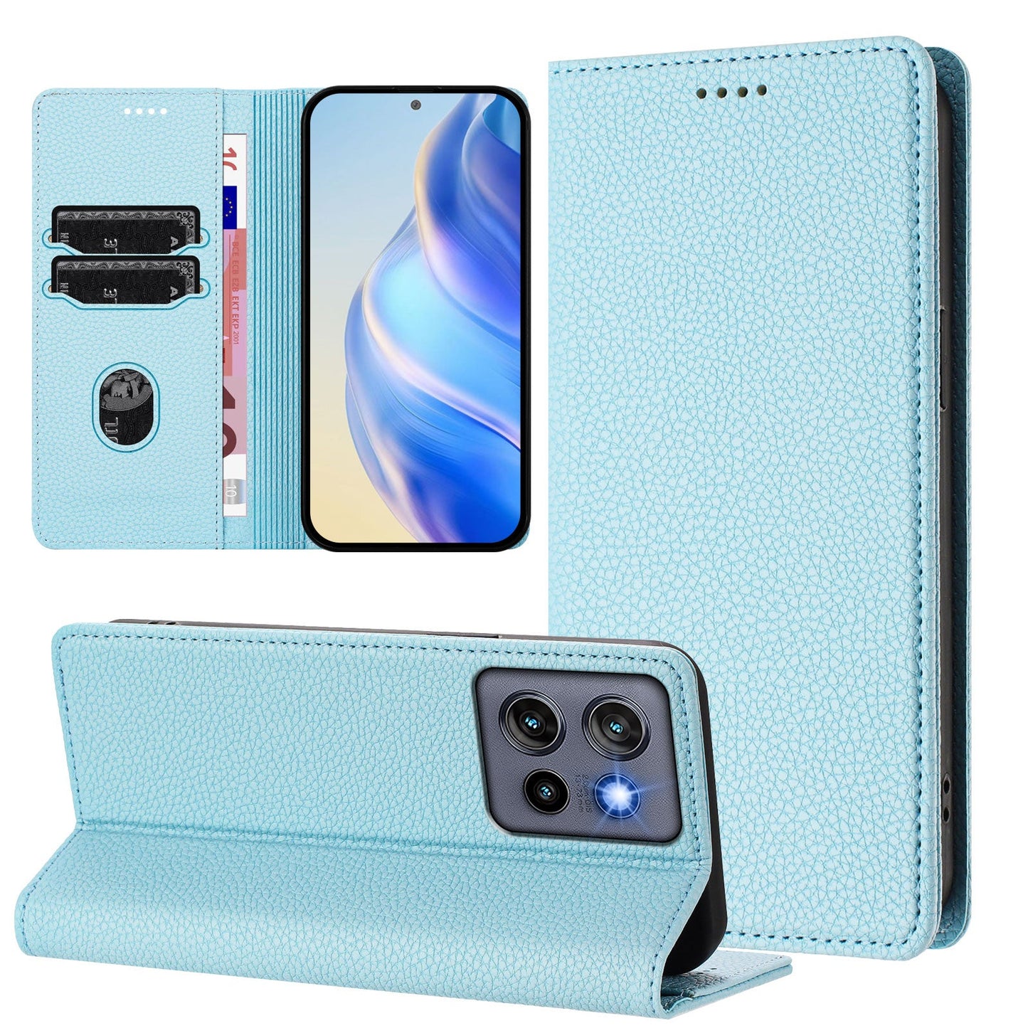 For Motorola Edge 50 Neo 5G Wallet Case RFID Blocking Litchi Texture Leather Mobile Cover - Baby Blue