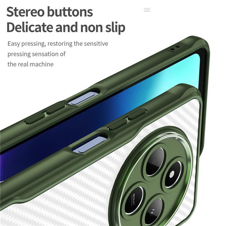 For Xiaomi Poco C75 4G / Redmi 14R 5G / A4 5G / 14C 4G Case Carbon Fiber Texture TPU+PC Phone Cover - Green