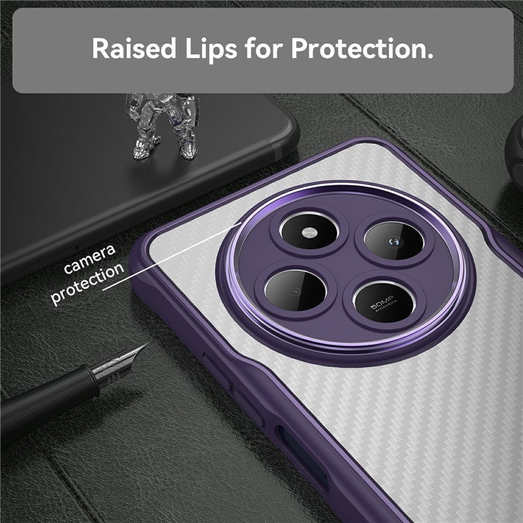 For Xiaomi Poco C75 4G / Redmi 14R 5G / A4 5G / 14C 4G Case Carbon Fiber Texture TPU+PC Phone Cover - Purple