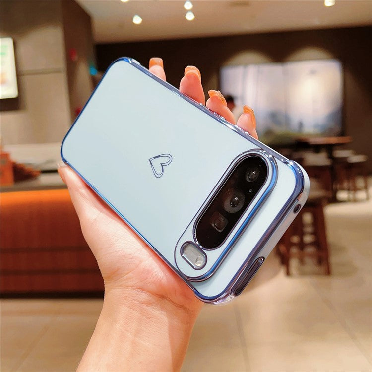 For Google Pixel 9 Pro XL Case Love Heart Pattern TPU Phone Cover Electroplating Edge - Blue