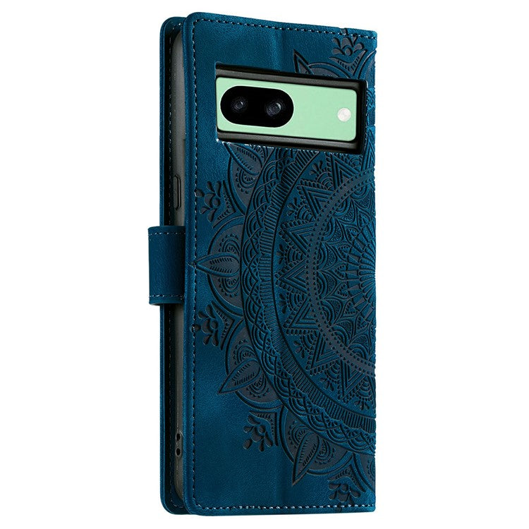 Style 018 For Google Pixel 8a Case Imprinted Totem Skin Feel Wallet Leather Phone Cover - Blue