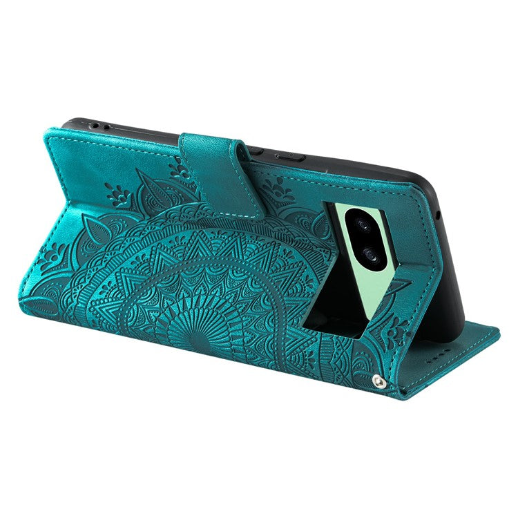 Style 018 For Google Pixel 8a Case Imprinted Totem Skin Feel Wallet Leather Phone Cover - Mint Green