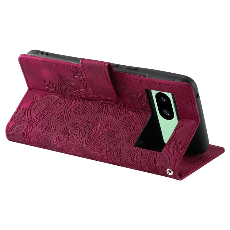 Style 018 For Google Pixel 8a Case Imprinted Totem Skin Feel Wallet Leather Phone Cover - Rose