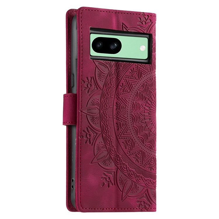 Style 018 For Google Pixel 8a Case Imprinted Totem Skin Feel Wallet Leather Phone Cover - Rose