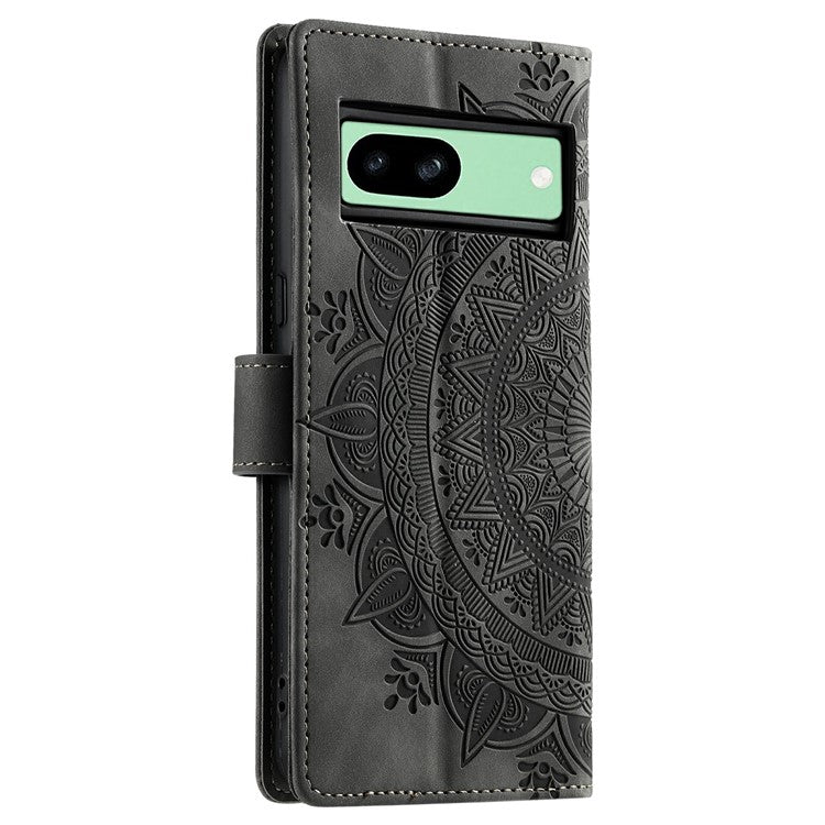 Style 018 For Google Pixel 8a Case Imprinted Totem Skin Feel Wallet Leather Phone Cover - Grey