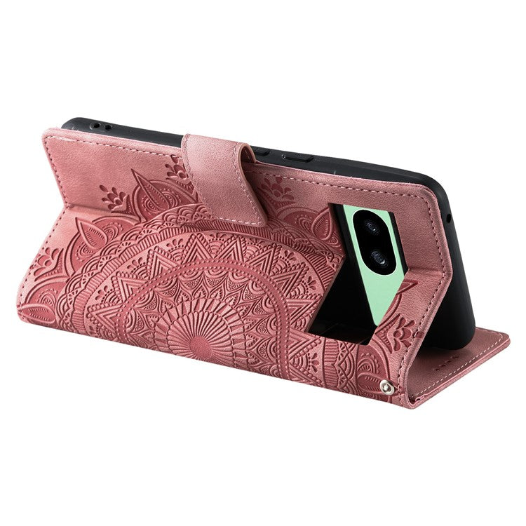 Style 018 For Google Pixel 8a Case Imprinted Totem Skin Feel Wallet Leather Phone Cover - Rose Gold