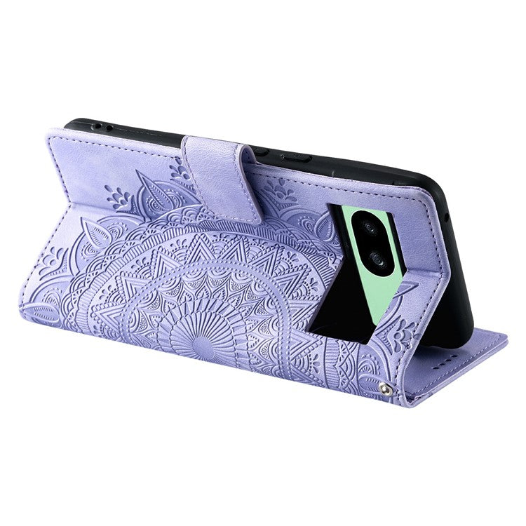 Style 018 For Google Pixel 8a Case Imprinted Totem Skin Feel Wallet Leather Phone Cover - Purple