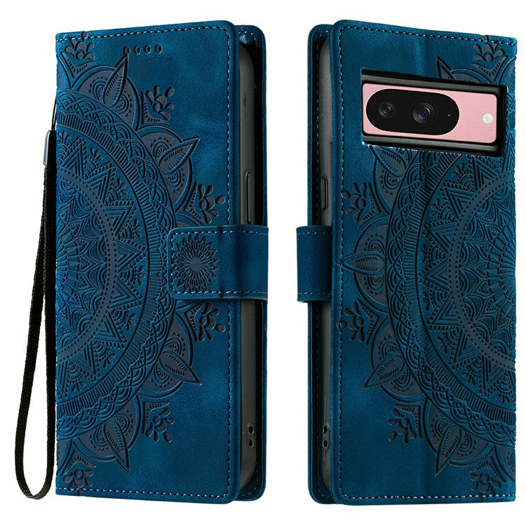 Style 018 For Google Pixel 9 Pro  /  Pixel 9 Case Imprinted Totem Skin Feel Wallet Leather Phone Cover - Blue