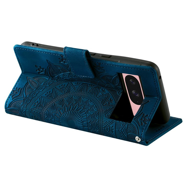 Style 018 For Google Pixel 9 Pro  /  Pixel 9 Case Imprinted Totem Skin Feel Wallet Leather Phone Cover - Blue