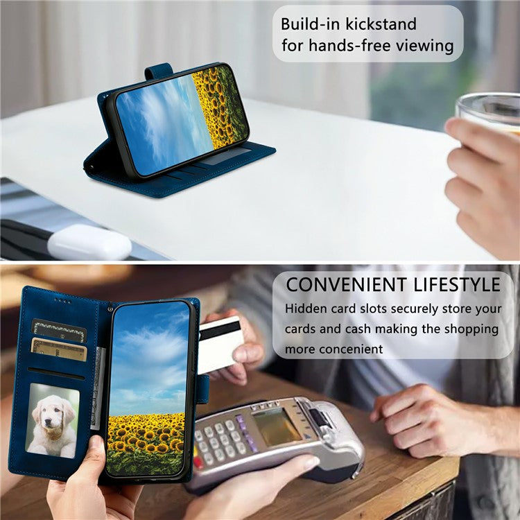 Style 018 For Google Pixel 9 Pro  /  Pixel 9 Case Imprinted Totem Skin Feel Wallet Leather Phone Cover - Blue