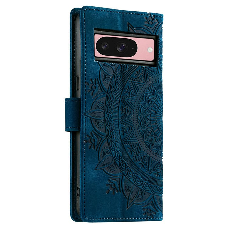 Style 018 For Google Pixel 9 Pro  /  Pixel 9 Case Imprinted Totem Skin Feel Wallet Leather Phone Cover - Blue