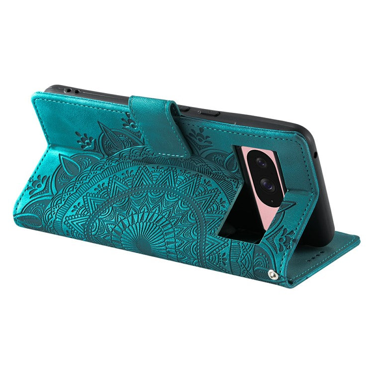 Style 018 For Google Pixel 9 Pro  /  Pixel 9 Case Imprinted Totem Skin Feel Wallet Leather Phone Cover - Mint Green