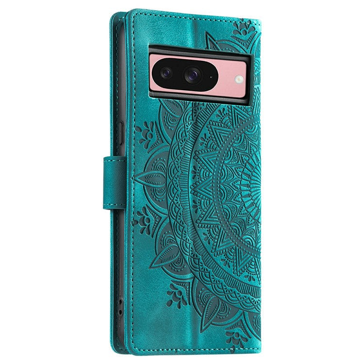 Style 018 For Google Pixel 9 Pro  /  Pixel 9 Case Imprinted Totem Skin Feel Wallet Leather Phone Cover - Mint Green