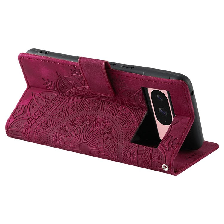 Style 018 For Google Pixel 9 Pro  /  Pixel 9 Case Imprinted Totem Skin Feel Wallet Leather Phone Cover - Rose