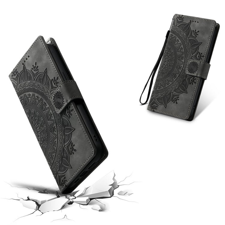 Style 018 For Google Pixel 9 Pro  /  Pixel 9 Case Imprinted Totem Skin Feel Wallet Leather Phone Cover - Grey