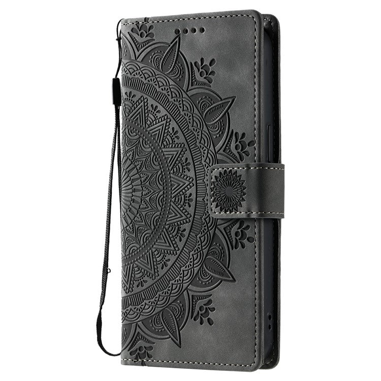 Style 018 For Google Pixel 9 Pro  /  Pixel 9 Case Imprinted Totem Skin Feel Wallet Leather Phone Cover - Grey