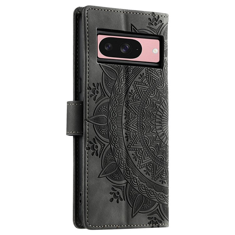 Style 018 For Google Pixel 9 Pro  /  Pixel 9 Case Imprinted Totem Skin Feel Wallet Leather Phone Cover - Grey