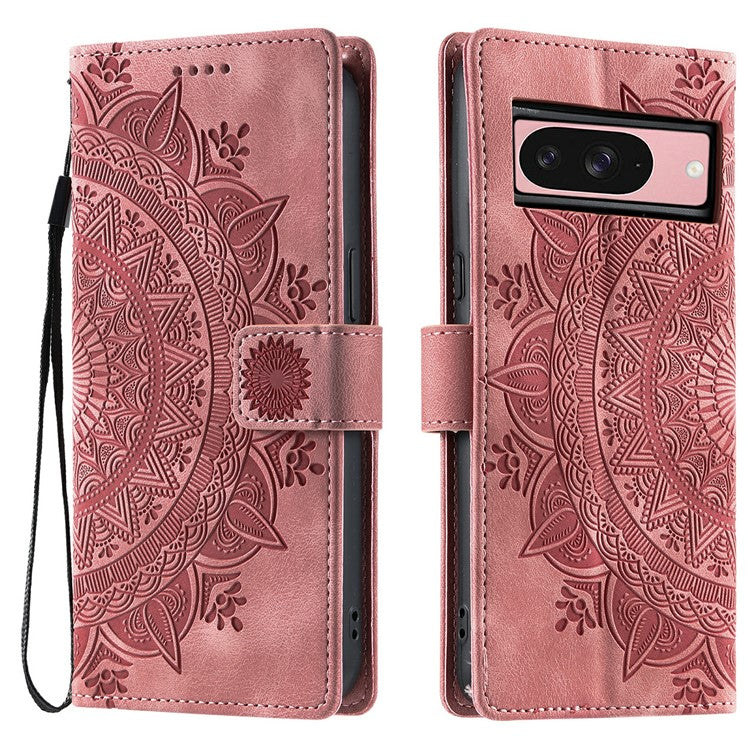 Style 018 For Google Pixel 9 Pro  /  Pixel 9 Case Imprinted Totem Skin Feel Wallet Leather Phone Cover - Rose Gold