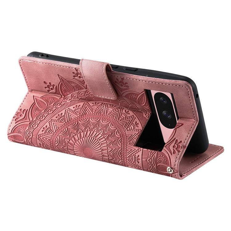 Style 018 For Google Pixel 9 Pro  /  Pixel 9 Case Imprinted Totem Skin Feel Wallet Leather Phone Cover - Rose Gold