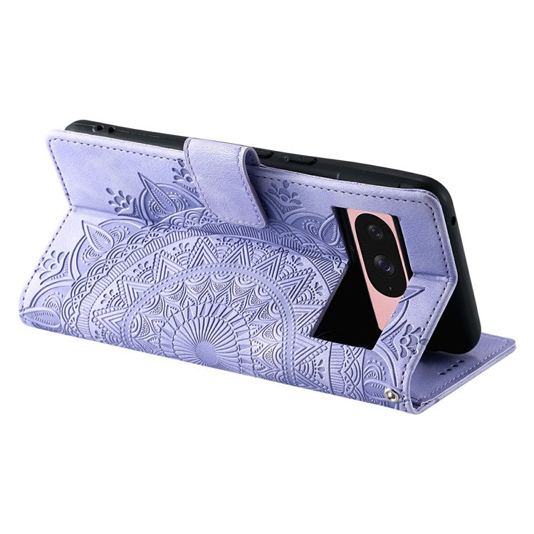 Style 018 For Google Pixel 9 Pro  /  Pixel 9 Case Imprinted Totem Skin Feel Wallet Leather Phone Cover - Purple