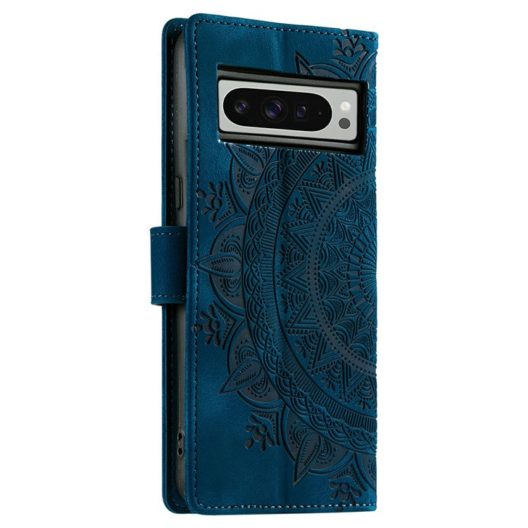 Style 018 For Google Pixel 9 Pro XL Case Imprinted Totem Skin Feel Wallet Leather Phone Cover - Blue
