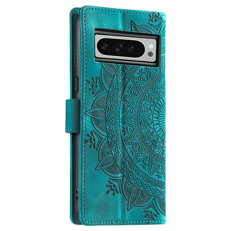 Style 018 For Google Pixel 9 Pro XL Case Imprinted Totem Skin Feel Wallet Leather Phone Cover - Mint Green