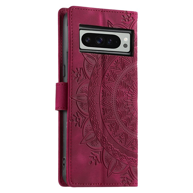 Style 018 For Google Pixel 9 Pro XL Case Imprinted Totem Skin Feel Wallet Leather Phone Cover - Rose