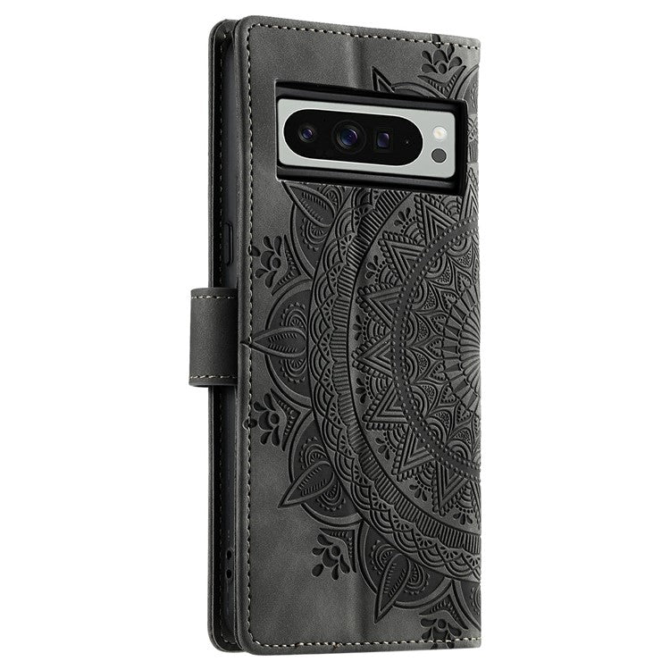 Style 018 For Google Pixel 9 Pro XL Case Imprinted Totem Skin Feel Wallet Leather Phone Cover - Grey