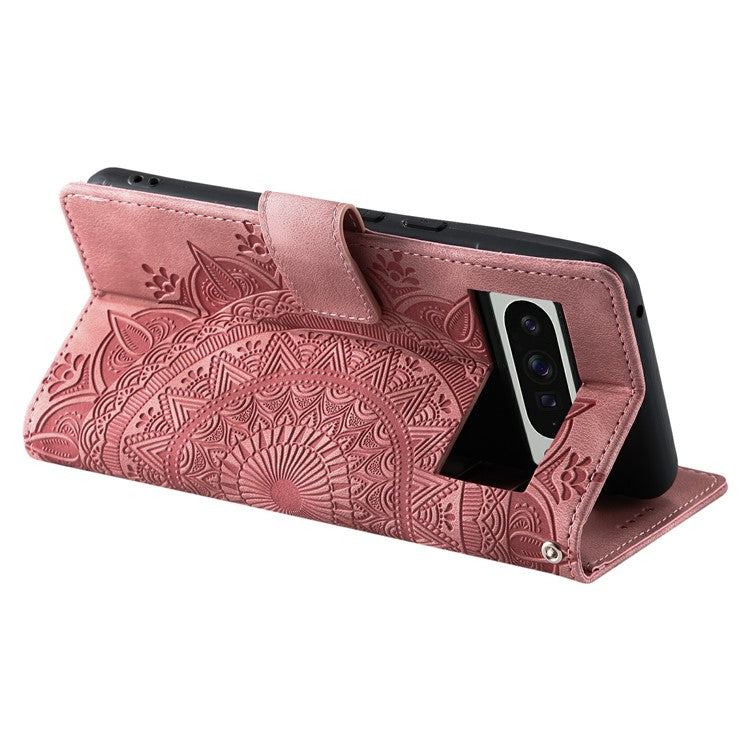 Style 018 For Google Pixel 9 Pro XL Case Imprinted Totem Skin Feel Wallet Leather Phone Cover - Rose Gold