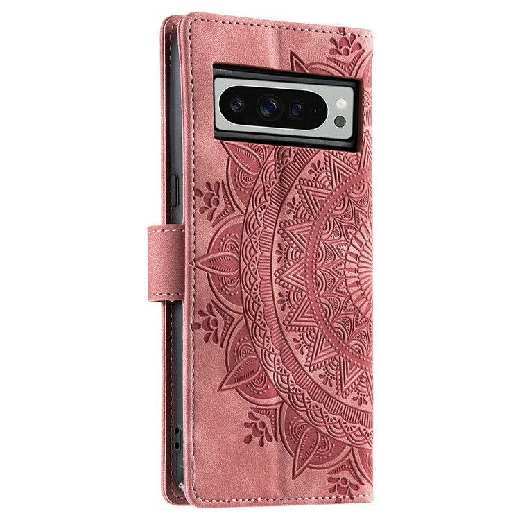 Style 018 For Google Pixel 9 Pro XL Case Imprinted Totem Skin Feel Wallet Leather Phone Cover - Rose Gold