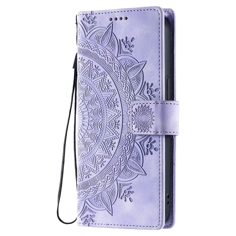 Style 018 For Google Pixel 9 Pro XL Case Imprinted Totem Skin Feel Wallet Leather Phone Cover - Purple