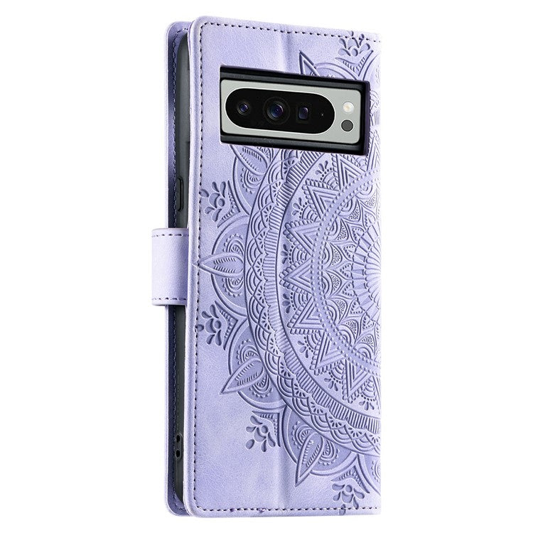 Style 018 For Google Pixel 9 Pro XL Case Imprinted Totem Skin Feel Wallet Leather Phone Cover - Purple