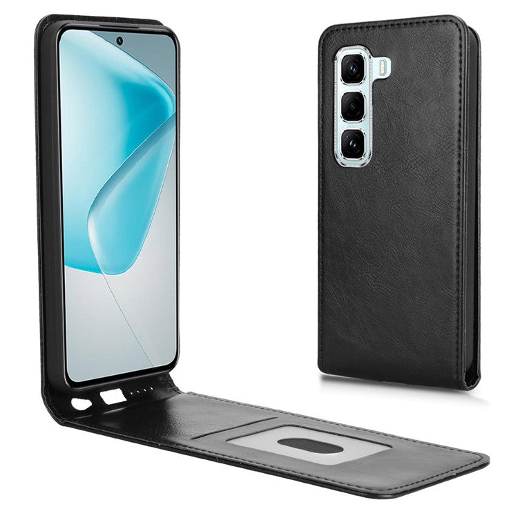 For Infinix Hot 50 5G X6720 Case with Card Slot Magnetic Vertical Flip Leather Phone Cover - Black