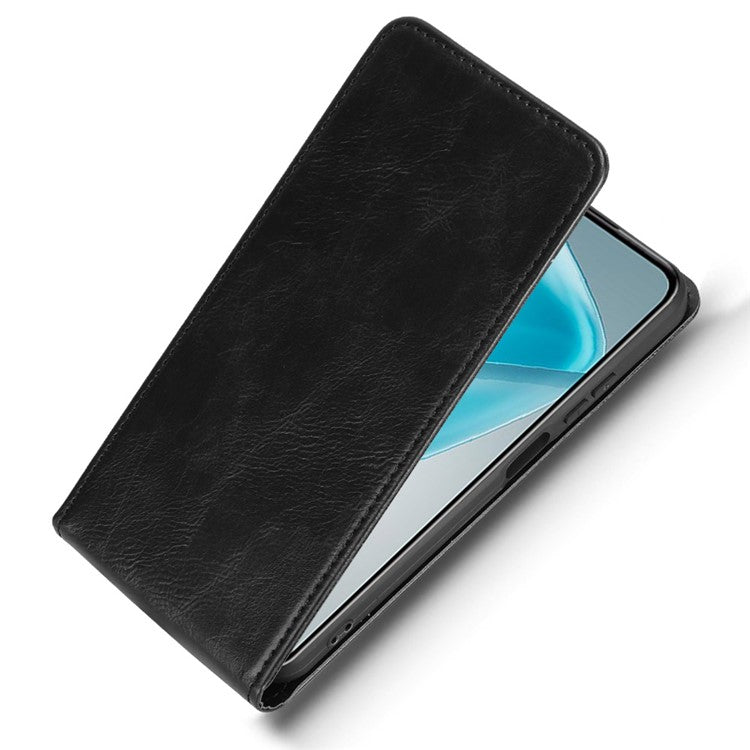 For Infinix Hot 50 5G X6720 Case with Card Slot Magnetic Vertical Flip Leather Phone Cover - Black