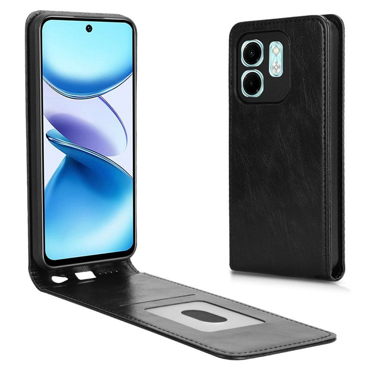 For Infinix Hot 50i 4G X6531 / Smart 9 4G X6532 Case with Card Slot Magnetic Vertical Flip Leather Phone Cover - Black