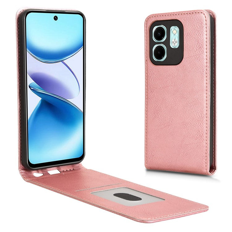 For Infinix Hot 50i 4G X6531 / Smart 9 4G X6532 Case with Card Slot Magnetic Vertical Flip Leather Phone Cover - Rose Gold