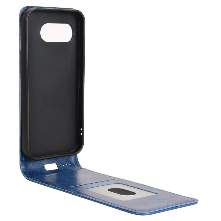 For Google Pixel 9a Case with Card Slot Magnetic Vertical Flip Leather Phone Cover - Dark Blue