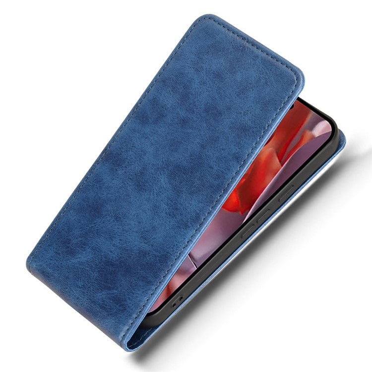 For Google Pixel 9a Case with Card Slot Magnetic Vertical Flip Leather Phone Cover - Dark Blue