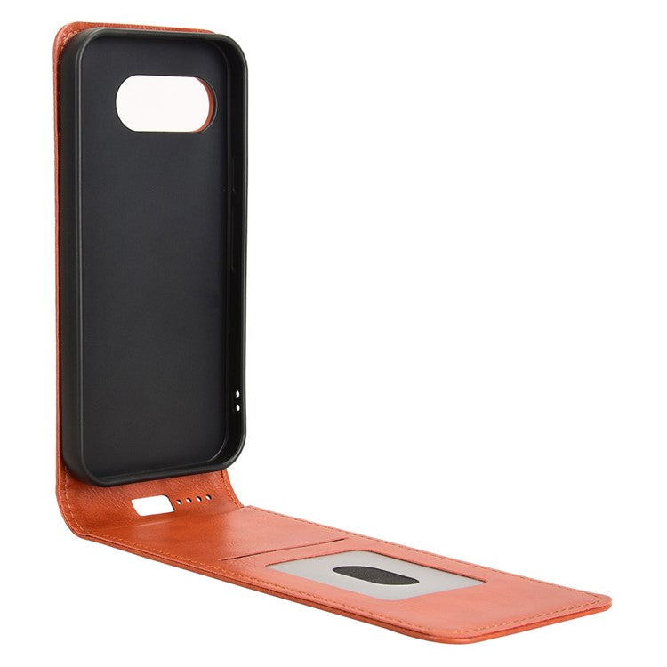 For Google Pixel 9a Case with Card Slot Magnetic Vertical Flip Leather Phone Cover - Orange