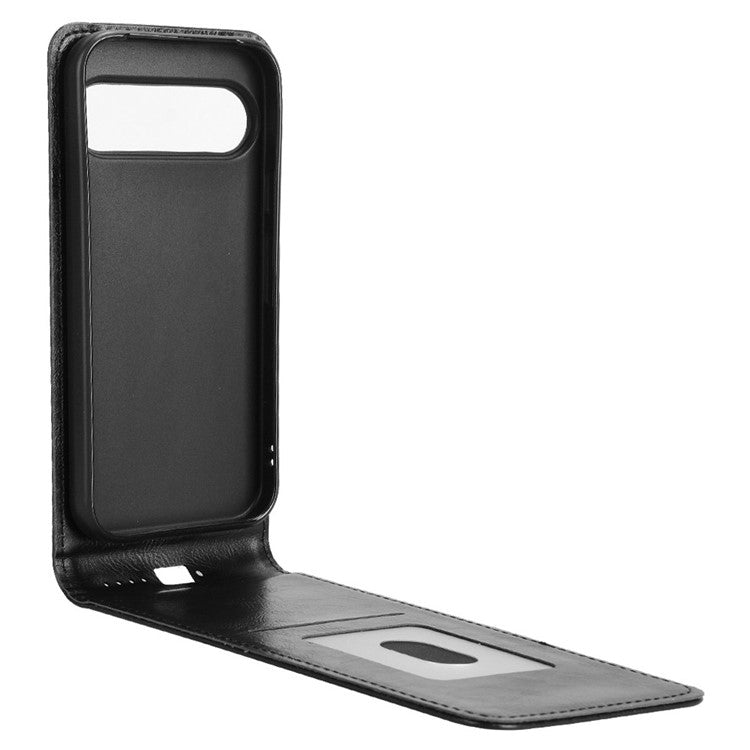 For Google Pixel 9 Case with Card Slot Magnetic Vertical Flip Leather Phone Cover - Black