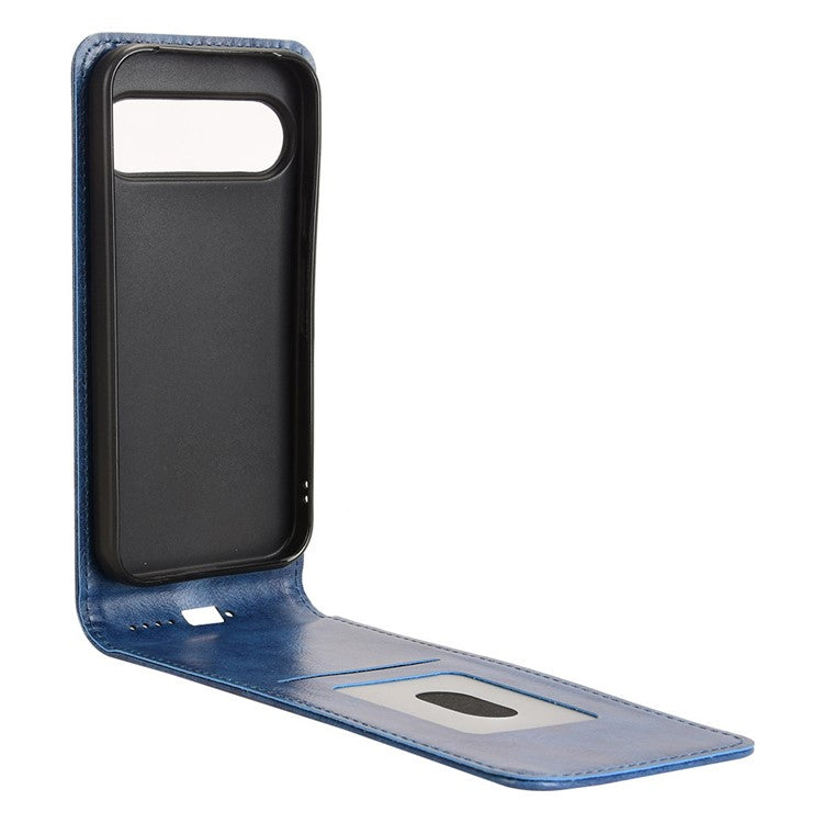 For Google Pixel 9 Case with Card Slot Magnetic Vertical Flip Leather Phone Cover - Dark Blue